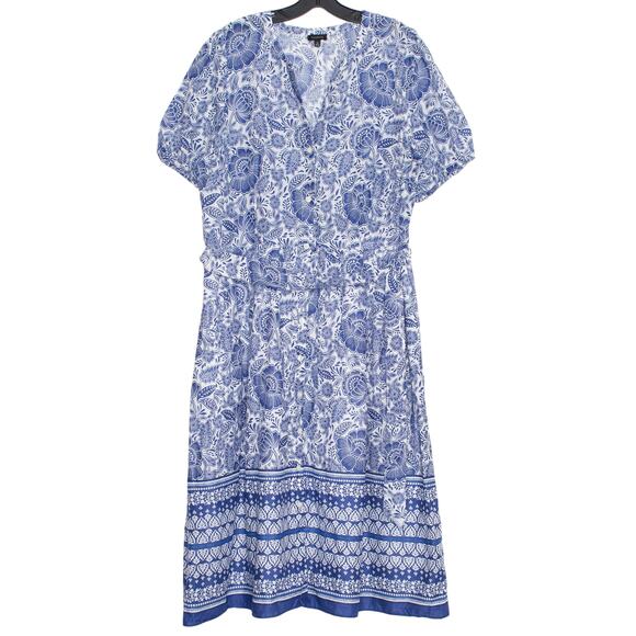 Talbots Dresses & Skirts - Talbots Plus Size 16 Floral Blue White Midi Dress Button Front Boho Cottagecore